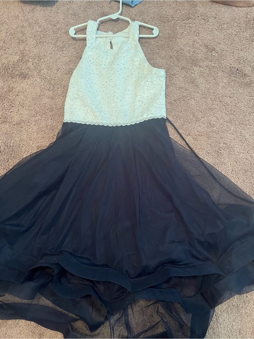 Girls Ivory Lace and Navy Tulle Party Dress